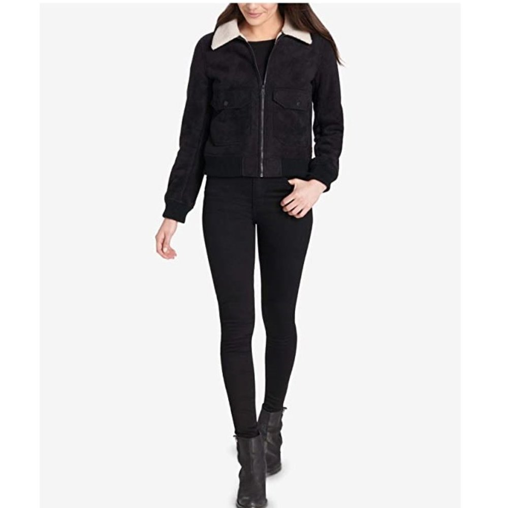 NWT Levi's Women's Faux Leather Sherpa Aviator Bomber Jacket Size M $180 2D114